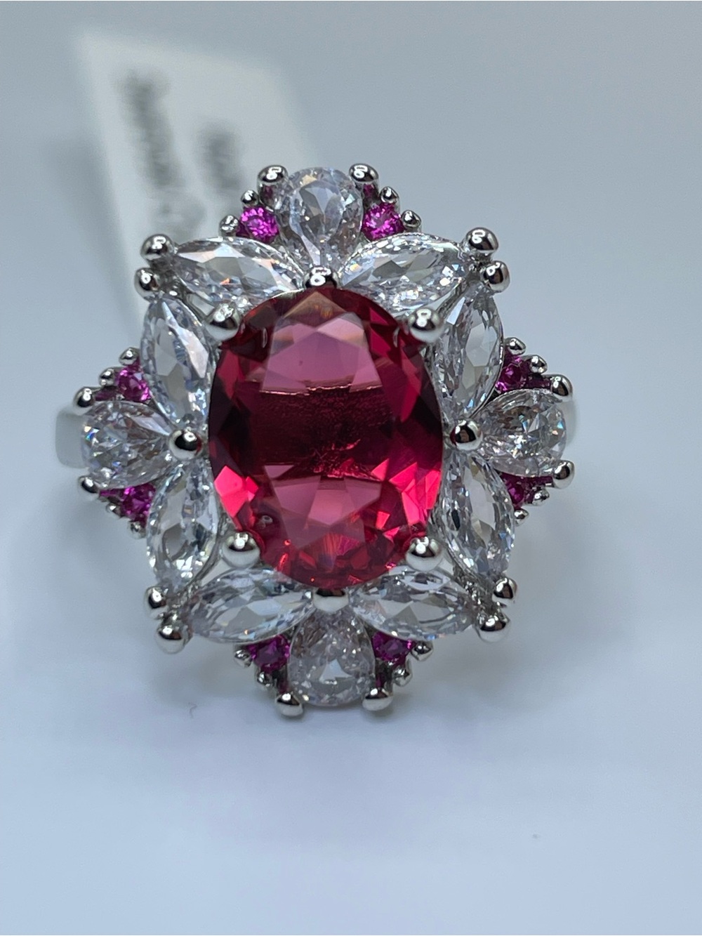 Swarovski Crystal Elements Red Halo Cocktail Art Deco Ring Sz 6
